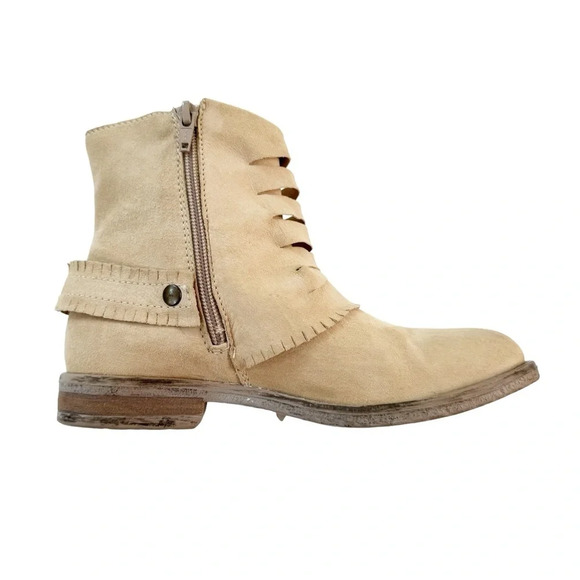 Sundance Suede Western Fringe Ankle Boot Bootie Beige Size 36 - Picture 2 of 11